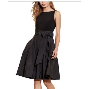Lauren Ralph Lauren Black Fit Flare Taffeta Skirt Dress 12